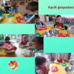 Dzieci kroją owoce na sałatkę - kolaż zdjęć