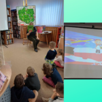 Dzieci oglądają prezentację multimedialną - kolaż