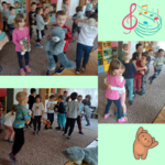 Przedszkolaki tańczą w sali - kolaż zdjęć