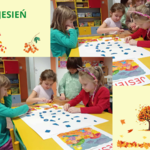 Przedszkolaki układają jesień z darów Froebla - kolaż zdjęć