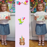 Zdjęcie dziewczynki z kartką urodzinową - kolaż