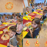Dzieci nakładają składniki na pizze - kolaż zdjęć