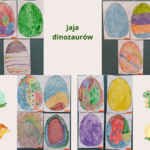 Jajo dionozaura malowane farbami - kolaż