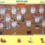 Mikołaje - kolorowanie kredkami, wycinanie - kolaż zdjęć