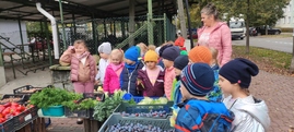 Dzieci stoją przed straganem z owocami i warzywami.jpg